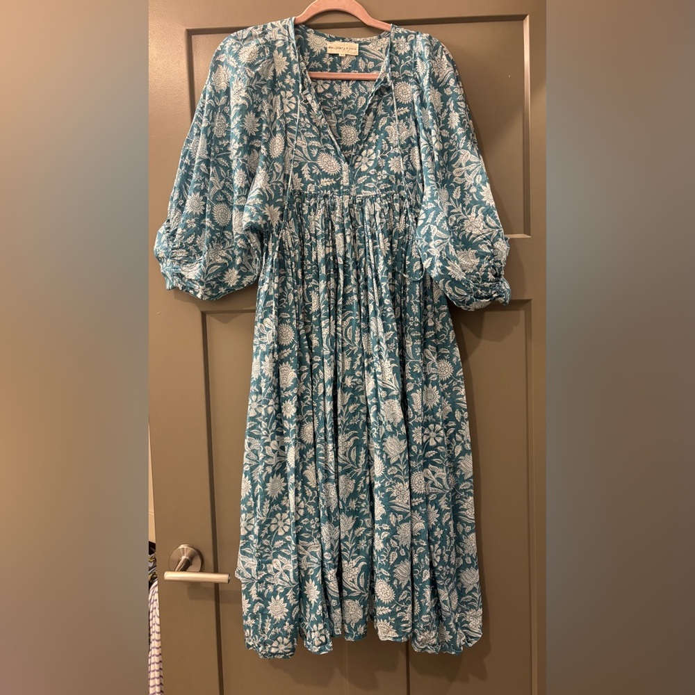 Daughters of India Teal and White Floral Dress